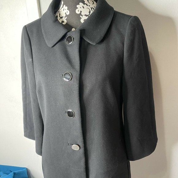 Banana Republic coat medium black Womens Long Peacoat jacket collared preppy - Picture 2 of 7